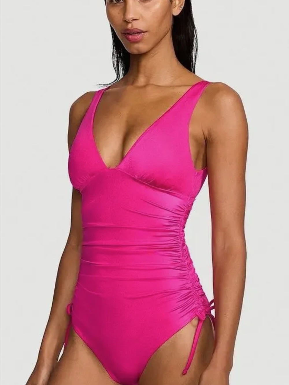 Victoria's Secret Hot Pink V-Neck Ruched One-Piece Swimsuit